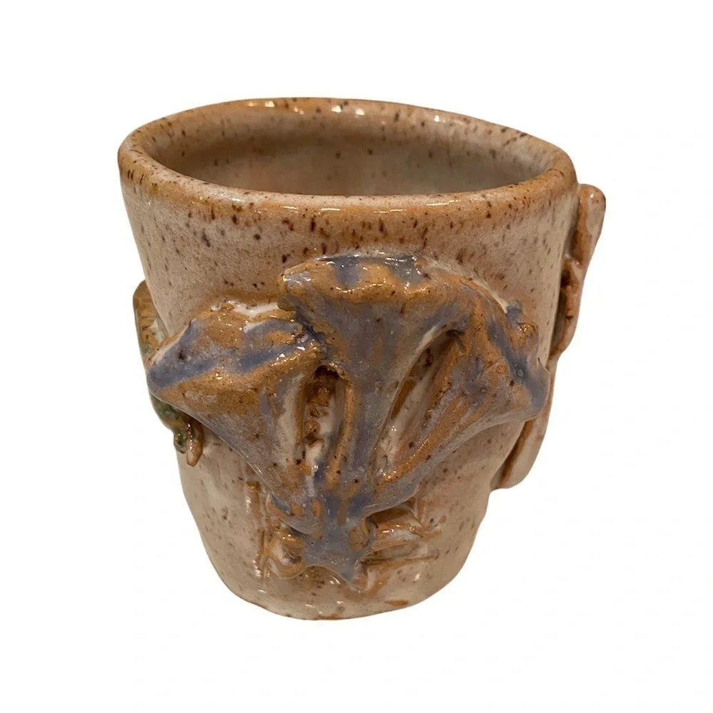 Hand-Made Pottery 3D Butterfly Mug Cup Signed: Sage